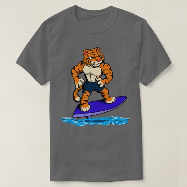 Tiger surfer on hydrofoil surfboard T-Shirt (Design Front)