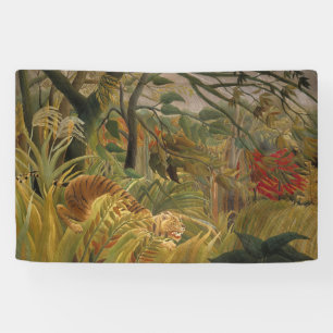 Tiger Surprised in a Tropical Storm Banner