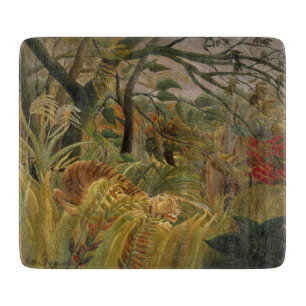 Tiger Surprised in a Tropical Storm Cutting Board