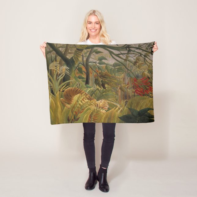 Tiger Surprised in a Tropical Storm Fleece Blanket (In Situ)