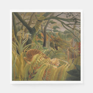 Tiger Surprised in a Tropical Storm Napkin