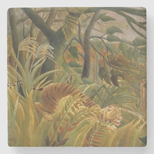 Tiger Surprised in a Tropical Storm Stone Coaster