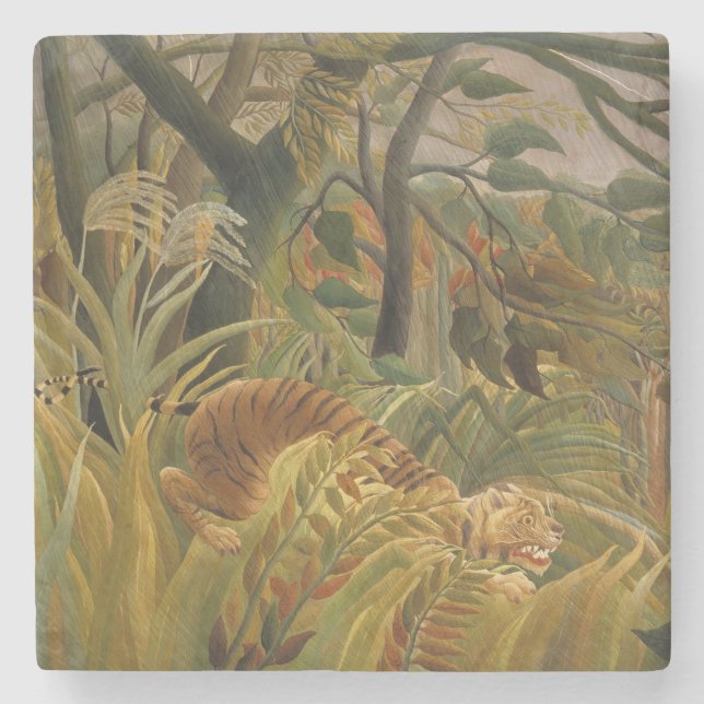 Tiger Surprised in a Tropical Storm Stone Coaster (Front)