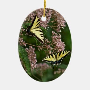 Tiger Swallowtail Butterflies on Joe Pye Weed Ceramic Tree Decoration