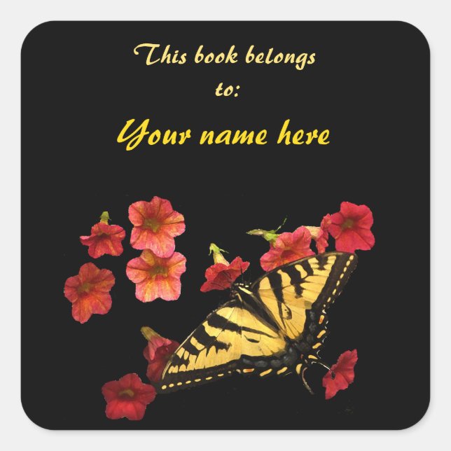 Tiger Swallowtail Butterfly Bookplate Square Sticker (Front)