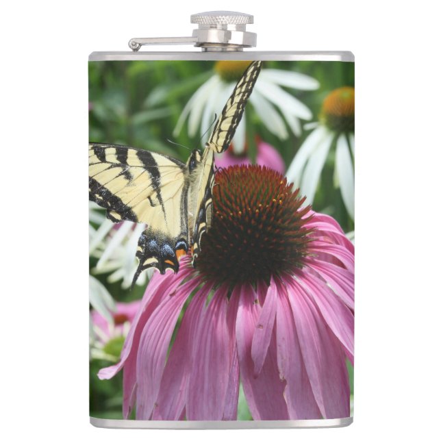 Tiger Swallowtail Butterfly Coneflower Drink Flask (Front)
