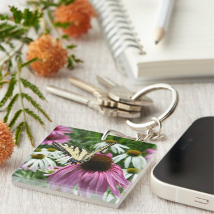 Tiger Swallowtail Butterfly Coneflower Keychain