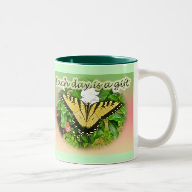 Tiger Swallowtail Butterfly Each Day is a Gift Two-Tone Coffee Mug (Right)