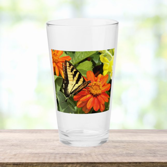 Tiger Swallowtail Butterfly On Orange Flower Glass (In Situ Table)