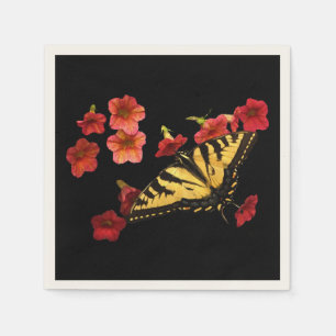 Tiger Swallowtail Butterfly on Red Flowers Napkin