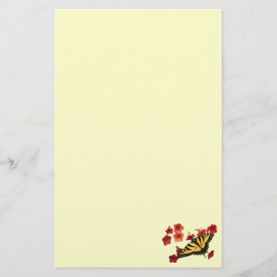 Tiger Swallowtail Butterfly on Red Flowers Stationery