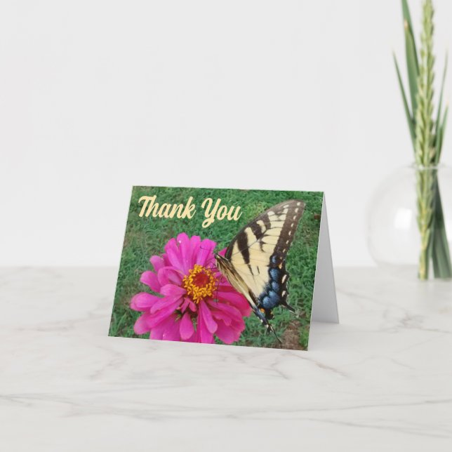 Tiger Swallowtail on Pink Flower Thank You Card (Front)