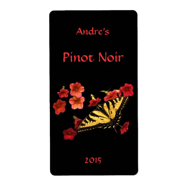 Tiger Swallowtail on Red Floral Wine Label (Front)