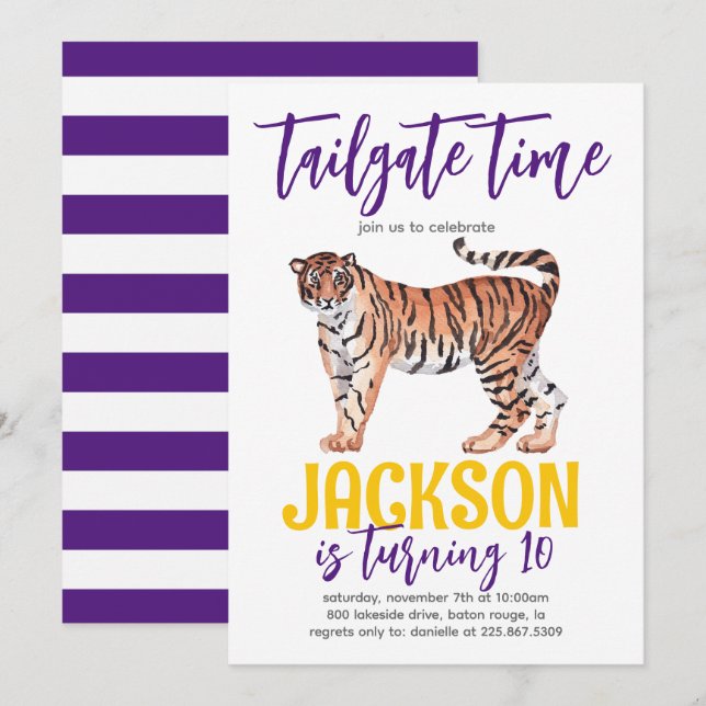 Tiger Tailgate Birthday Invite (Front/Back)