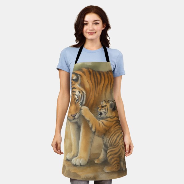 Tiger Tenderness - Parent and Cub in Forest Apron (Worn)