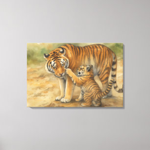Tiger Tenderness - Parent and Cub in Forest Canvas Print