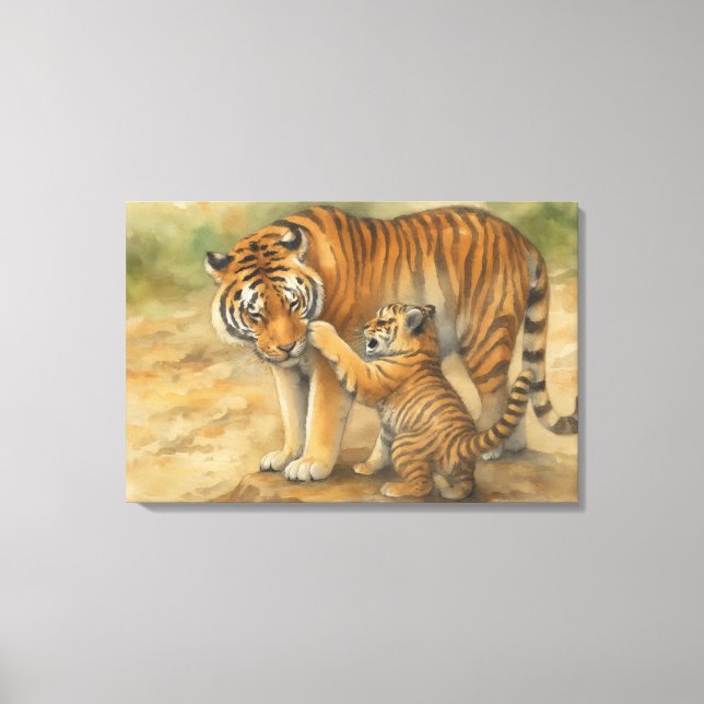 Tiger Tenderness - Parent and Cub in Forest Canvas Print (Front)