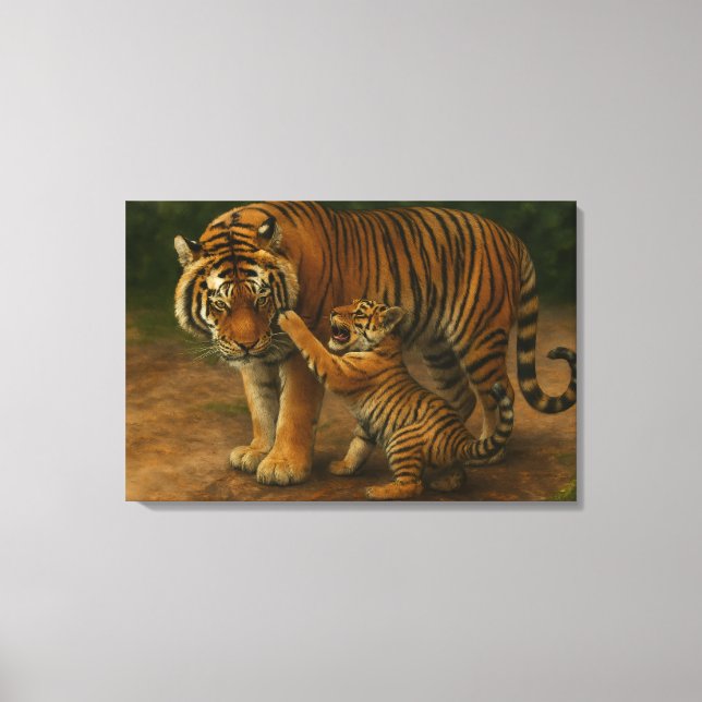 Tiger Tenderness - Parent and Cub in Forest Canvas Print (Front)