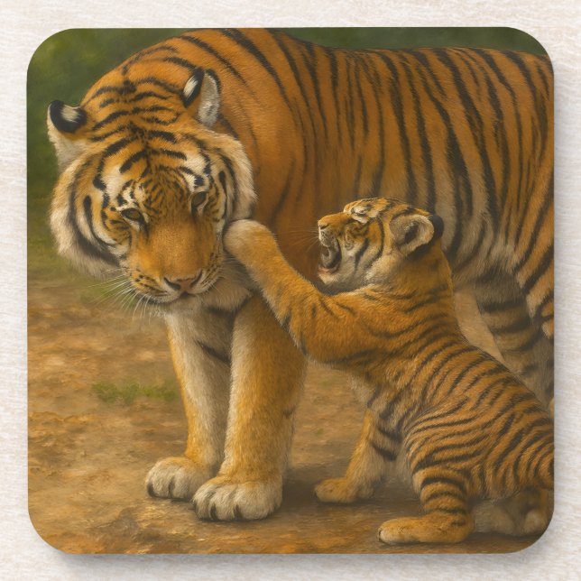 Tiger Tenderness - Parent and Cub in Forest Coaster (Front)