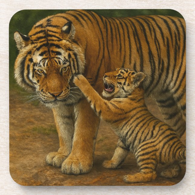 Tiger Tenderness - Parent and Cub in Forest Coaster (Front)