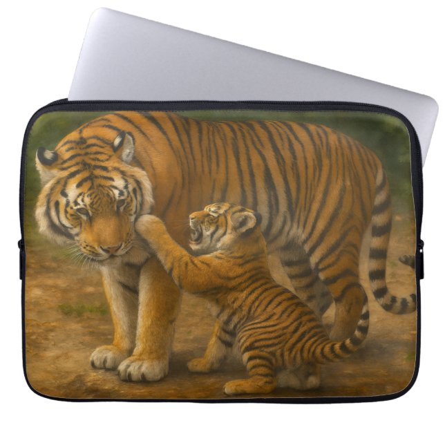 Tiger Tenderness - Parent and Cub in Forest Laptop Sleeve (Front)