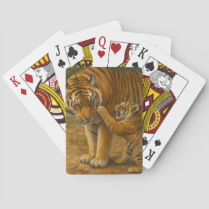 Tiger Tenderness - Parent and Cub in Forest Playing Cards