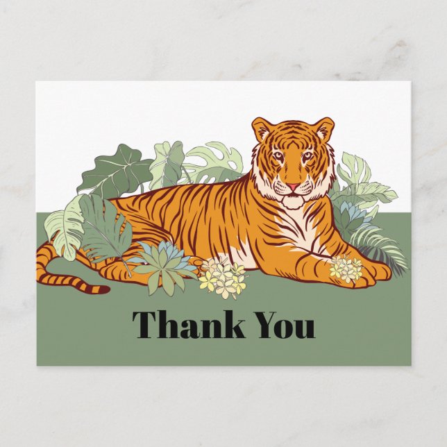 Tiger thank you card, greeting party animal jungle postcard (Front)