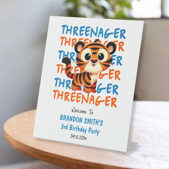 Tiger Threenager Boy 3rd Birthday Party Welcome Pedestal Sign (Tiger Threenager Boy 3rd Birthday Party Welcome Pedestal Sign
)