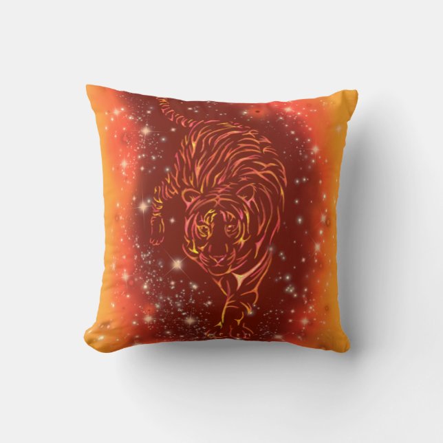 Tiger Throw Pillow Running At Galaxy Starry Night (Front)