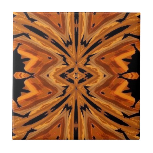 Tiger Tribal Modern Abstract Art Orange Golden Tile (Front)