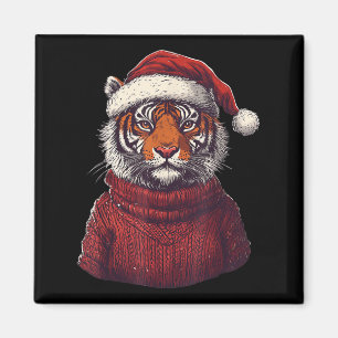Tiger Ugly Sweater Santa Hat Christmas Magnet