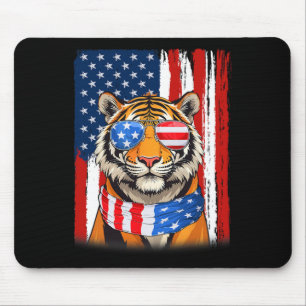 Tiger Us America Flag Men Women 4th Of July Patrio Mouse Pad