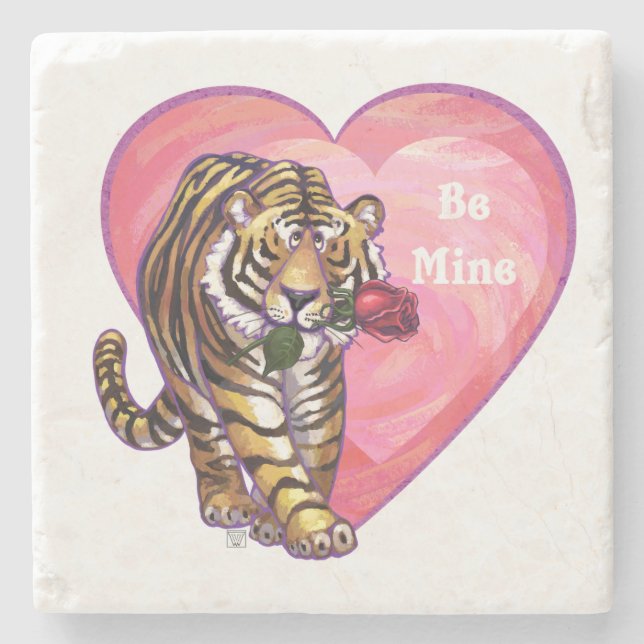 Tiger Valentine's Day Stone Coaster (Front)
