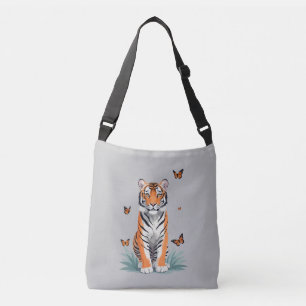 Tiger Vector Painting Adorable Fun Animal Playing Crossbody Bag