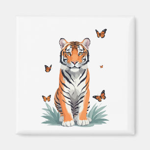 Tiger Vector Painting Adorable Fun Animal Playing Magnet