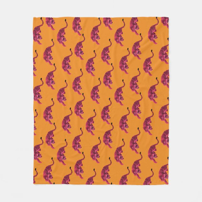 Tiger - Vibrant Pink Fleece Blanket (Front)