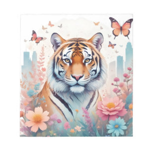 Tiger Vintage Animal Nature Forest Jungle Flowers Notepad