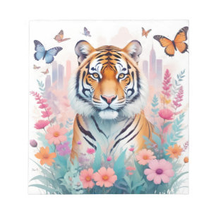 Tiger Vintage Animal Nature Forest Jungle Flowers Notepad