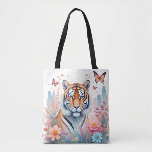 Tiger Vintage Animal Nature Forest Jungle Flowers Tote Bag