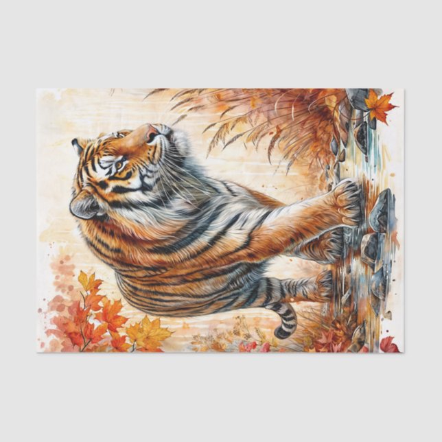 Tiger Walking Autumn Art Tissue Paper (Front)