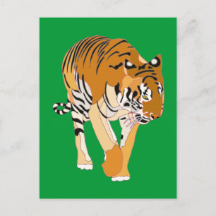 Tiger Walking Digital Painting Postcards