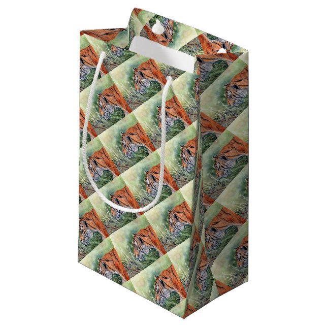 Tiger Walking through Jungle Small Gift Bag (Front Angled)