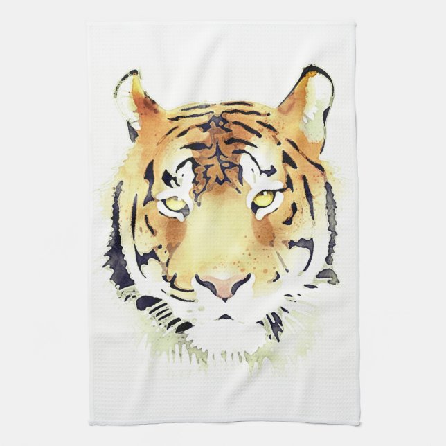 Tiger Watercolor Animal Tea Towel (Vertical)