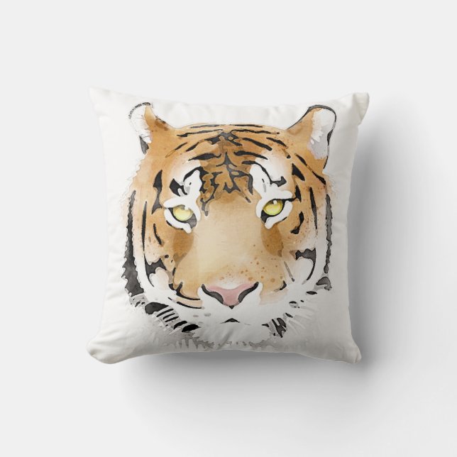 Tiger Watercolor Big Cat Animal Cushion (Front)