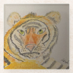 Tiger Watercolor Glass Coaster