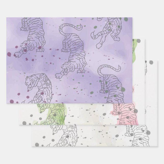 Tiger watercolor pattern Wrapping Paper Sheets (Set)