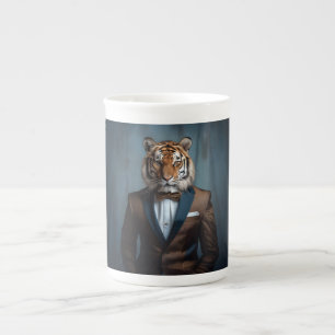 Tiger wearing bespoke suit bone china mug