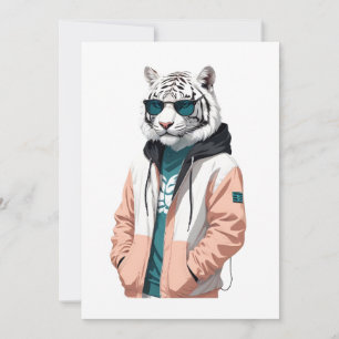Tiger Wearing Hoodie Funny Cool Animal Character Invitation