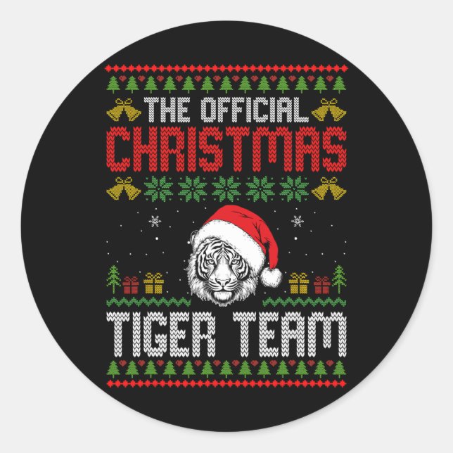 Tiger Wearing Santa Hat Xmas Lights Merry Christma Classic Round Sticker (Front)