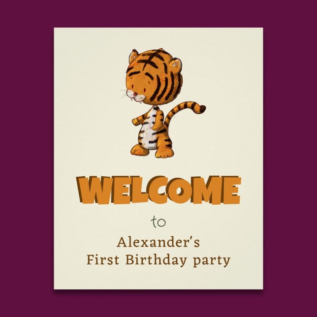 Tiger Welcome First Birthday Party Poster (Creator Uploaded)